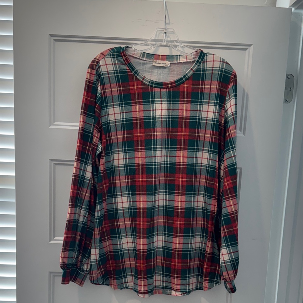 Women’s, Christmas Plaid, Southern Stitch Top, XL